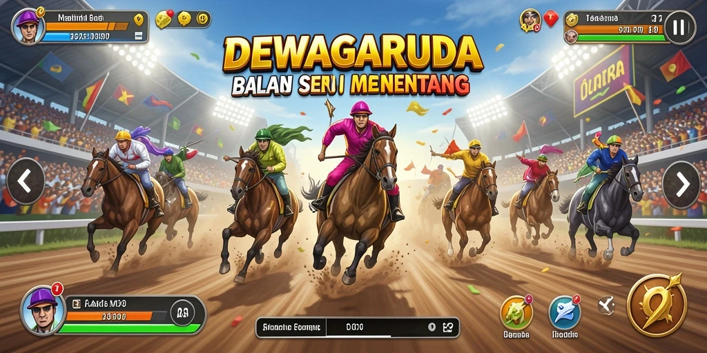 Tampilan gameplay balapan yang intens dan menarik di DEWAGARUDA.