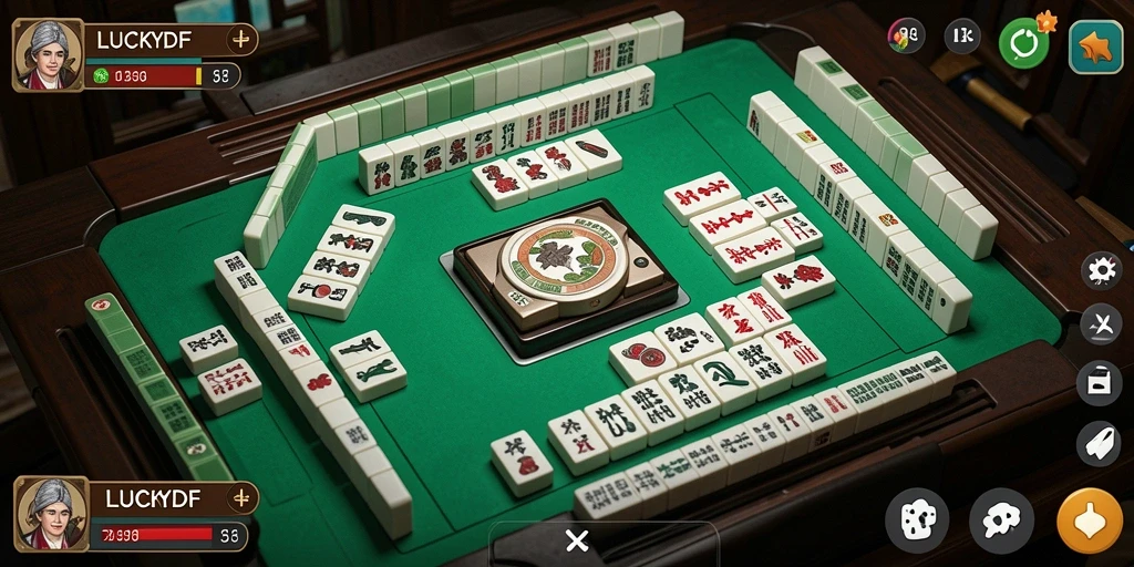 Tampilan screenshot gameplay LUCKYDF yang menampilkan suasana seru dalam bermain Mahjong.