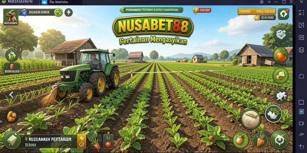Screenshot gameplay NUSABET88 dengan aktivitas pertanian yang mengasyikkan.