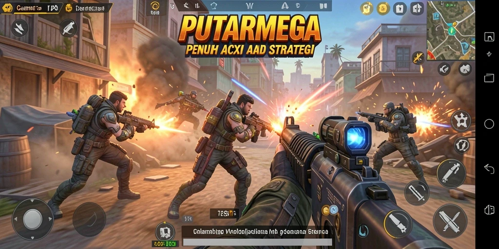 Tangkapan layar gameplay dari PUTARMEGA menampilkan aksi pertempuran yang seru.