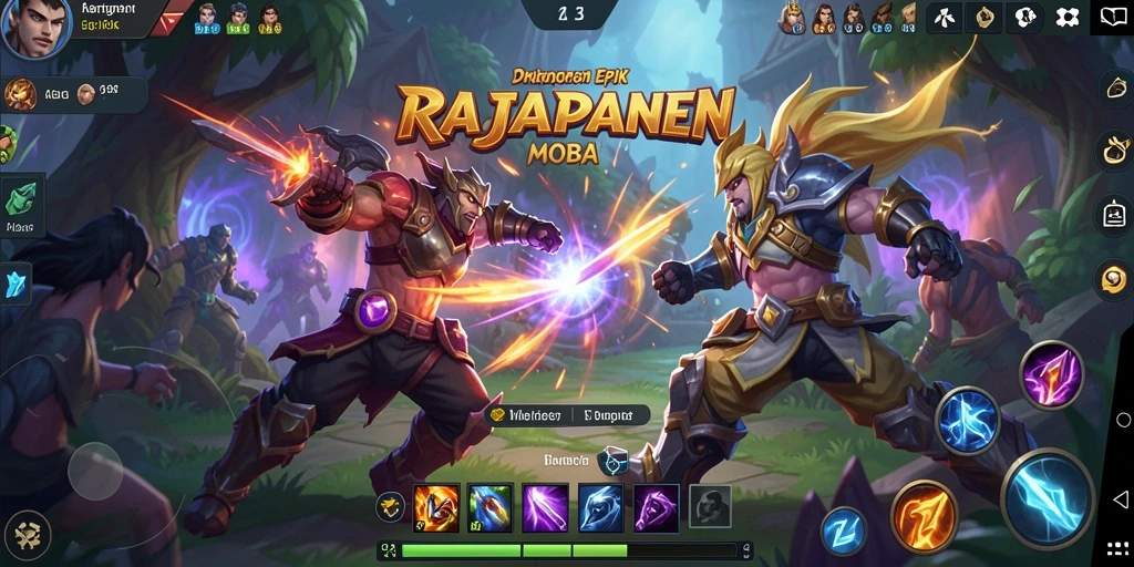 Screenshot gameplay RAJAPANEN yang menunjukkan aksi seru dalam pertempuran MOBA.