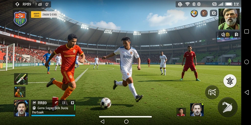 Gameplay RR89 yang seru dengan aksi sepak bola mendebarkan.