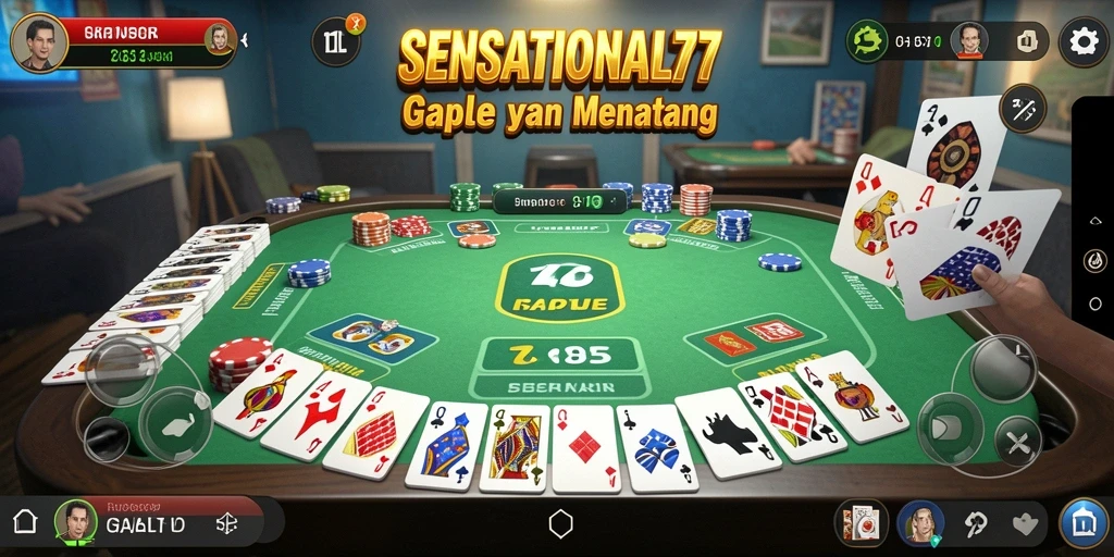 Tampilan lapangan permainan Gaple di SENSATIONAL77 yang penuh warna.
